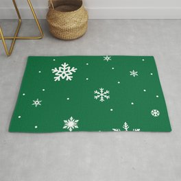 Green Christmas Vibes Pattern Crystal SnowFlakes Area & Throw Rug