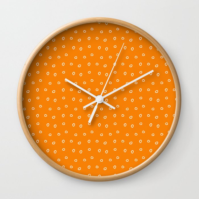 Orange background with white minimal hand drawn ring pattern Wall Clock