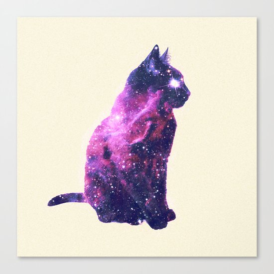 Whimsical Purple Nebula Cat Pink Galaxy Stars Canvas Print