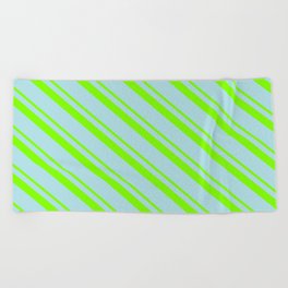[ Thumbnail: Chartreuse & Powder Blue Colored Lined Pattern Beach Towel ]