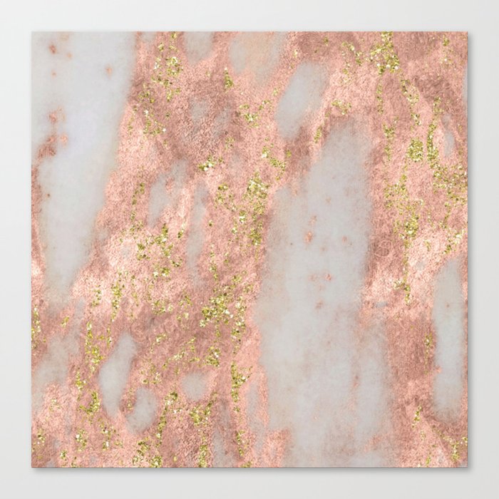 Rose Gold Marble With Yellow Gold Glitter Canvas Print By