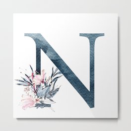 Letter N initial Monogram Metal Print | Graphicdesign, Customname, Watercolor, Personalizedletter, Acrylic, Pattern, Personalized, Floralletter, Flowermonogram, Illustration 
