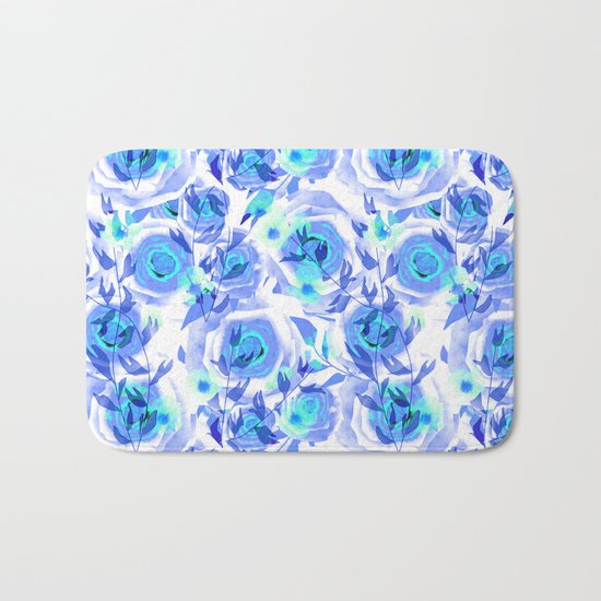 Blue and light blue floral background . Bath Mat