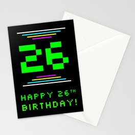 [ Thumbnail: 26th Birthday - Nerdy Geeky Pixelated 8-Bit Computing Graphics Inspired Look Stationery Cards ]