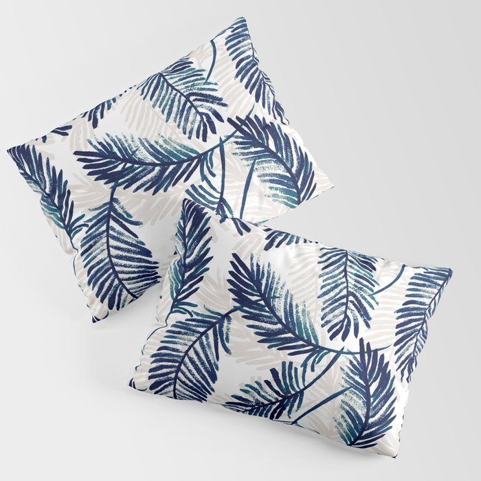 Blue palm leaves pattern "Pamela" Pillow Sham