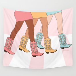Sisters in Cowboy Boots with Daisy, Girls Walking, Cowgirl Friendship Art Wall Tapestry