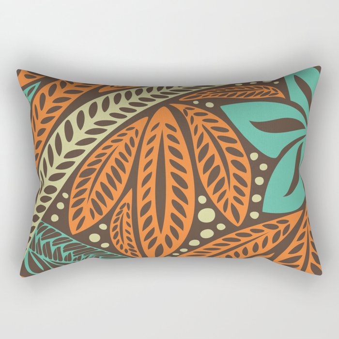 Blue orange retro colored Polynesian Hawaiian floral tattoo design Rectangular Pillow
