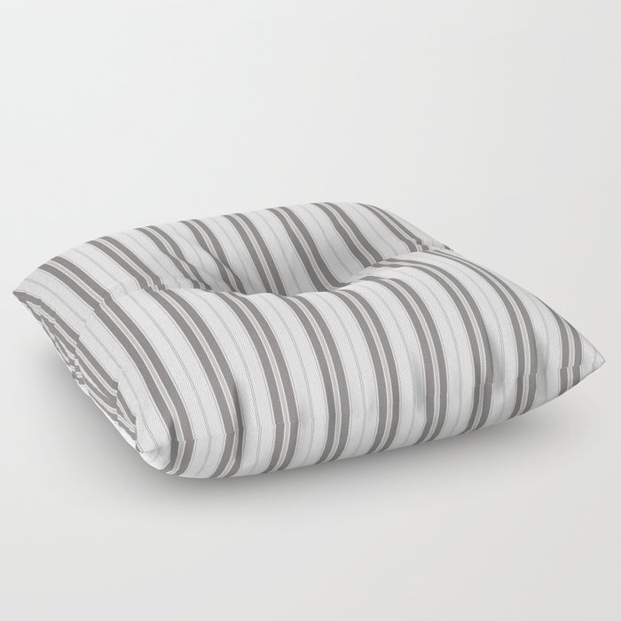 Charcoal Grey and White Vertical Vintage American Country Cabin Ticking Stripe Floor Pillow