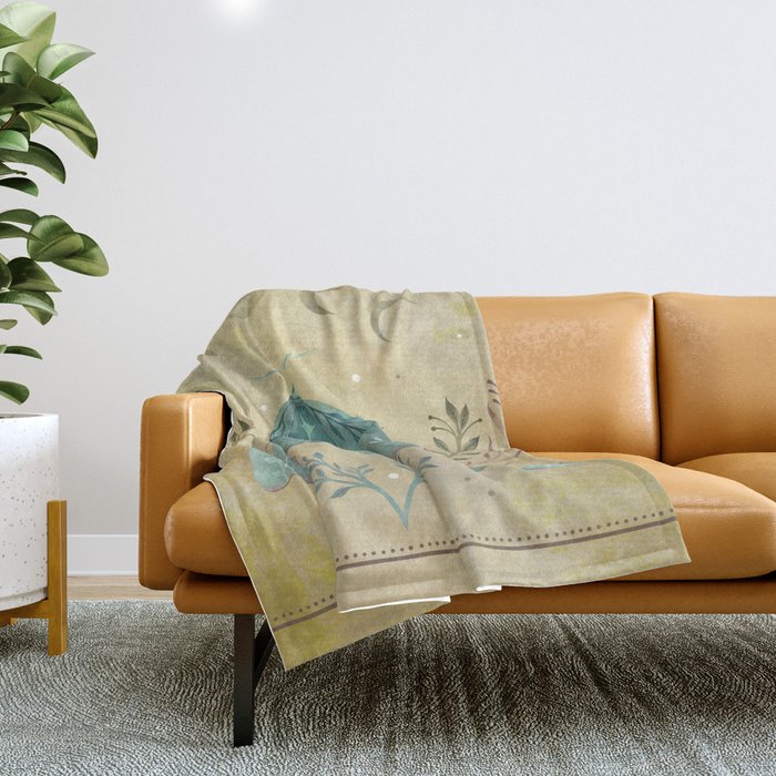 Luna and Moth - Oriental Vintage Throw Blanket