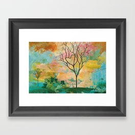 Pastel Abstract Landscape with Tree and Heart Framed Art Print