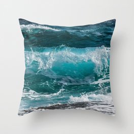 Blue Ocean Waves Throw Pillow