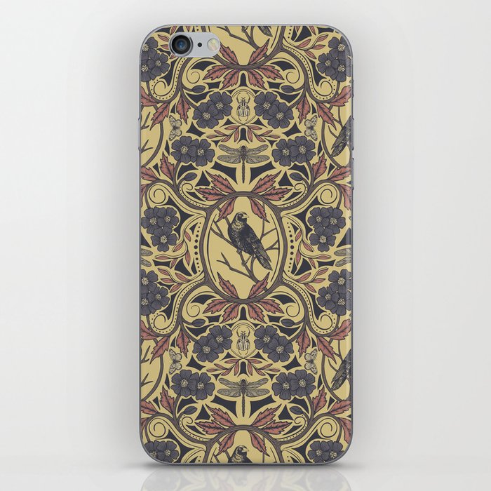 Mauve, Tan & Gray Crow & Dragonfly Floral iPhone Skin