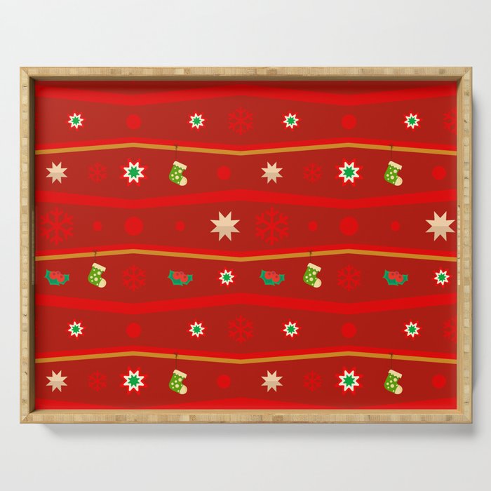 Christmas Pattern Retro Red Tiny Items Serving Tray