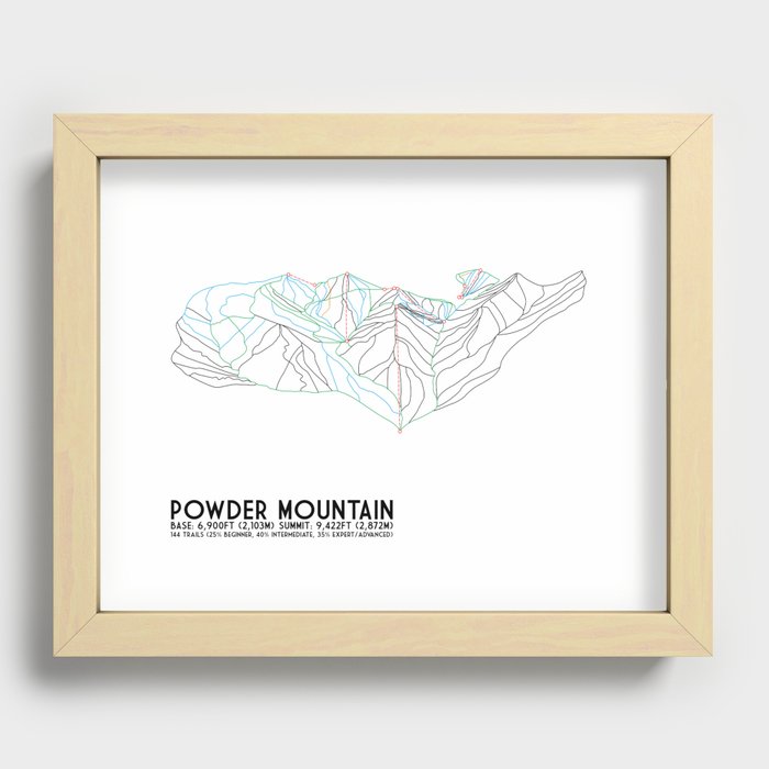 Powder Mountain, UT - Minimalist Trail Art Recessed Framed Print