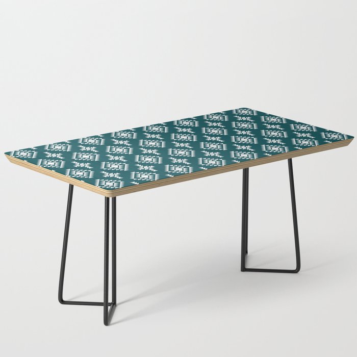 Teal Blue and White Native American Tribal Pattern Coffee Table