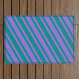 [ Thumbnail: Dark Cyan & Purple Colored Lined/Striped Pattern Outdoor Rug ]