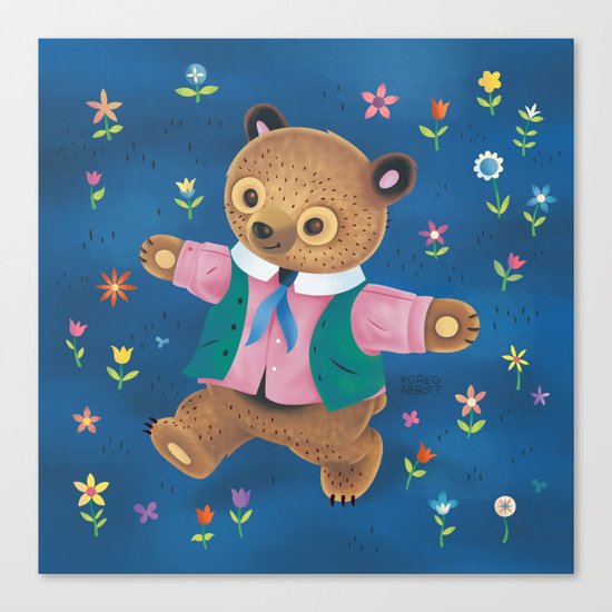 Little Bear and the Flower Garden Canvas Print