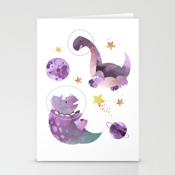 Space Triceratops Dinosaur in Pink Stationery Cards