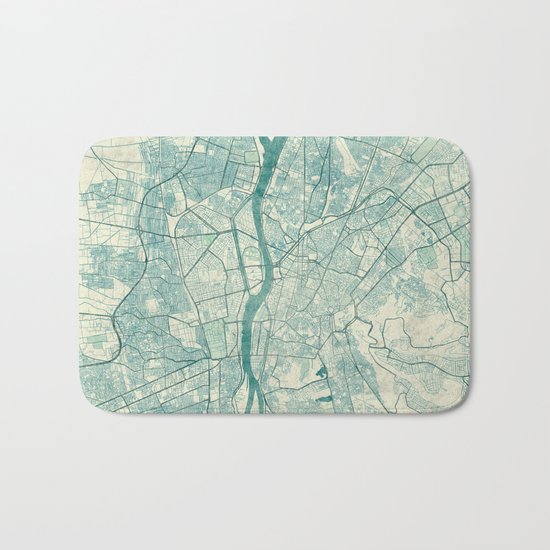 Cairo Map Blue Vintage Bath Mat