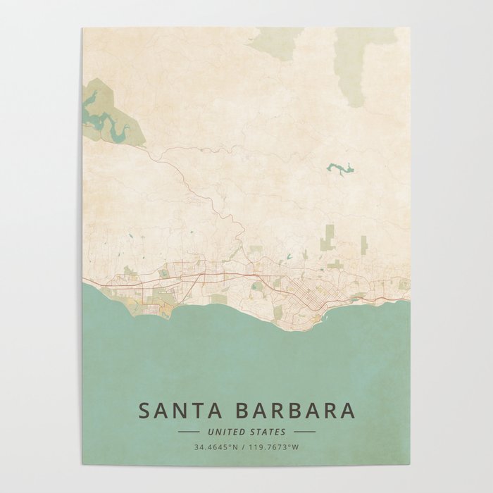 Santa Barbara, United States - Vintage Map Poster
