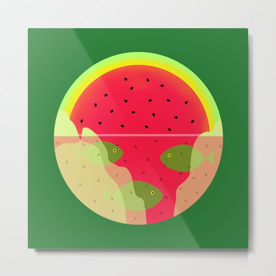 Watermelon Underwater Scene Metal Print
