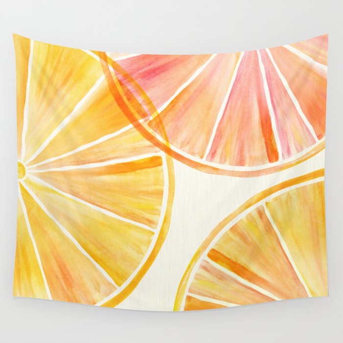 Sunny Citrus Watercolor Illustration Wall Tapestry