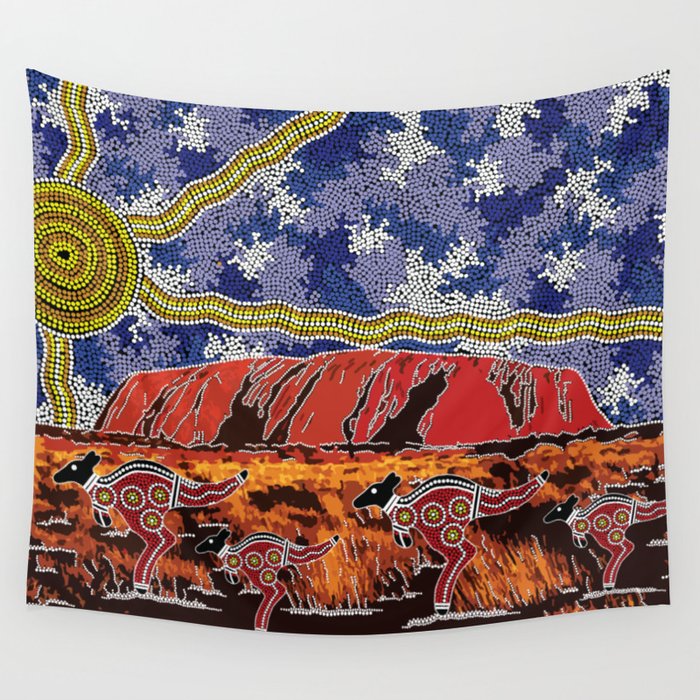 Authentic Aboriginal Art - Uluru (Blue) Wall Tapestry