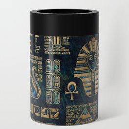 Egyptian hieroglyphs and deities -Abalone and gold Can Cooler
