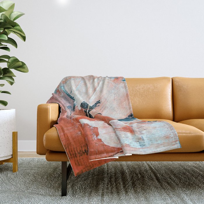 Interrupt [3]: a pretty minimal abstract acrylic piece in pink white and blue by Alyssa Hamilton Art Throw Blanket