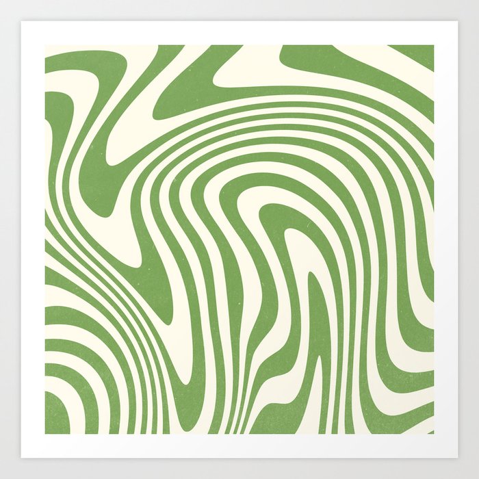 Abstract Swirl Retro 70s Green Sage Art Print