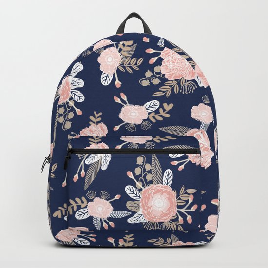 Floral bouquet pastel navy pink florals painted painted metallic pattern basic minimal pattern print Backpack