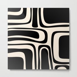 Palm Springs - Midcentury Modern Abstract Pattern in Black and Almond Cream  Metal Print | 1950S, Abstract, Aesthetic, Digital, Mod, Kierkegaard Design, Mid Century, Midcenturymodern, 50S, Mid Mod 