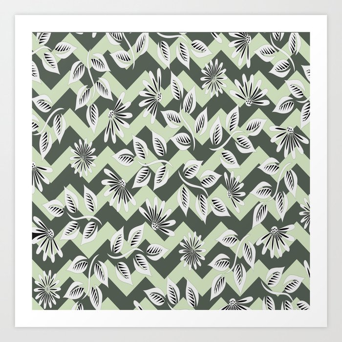 Forest Green Zigzag Pattern Botanical Chevron Geometric Abstract Art Print