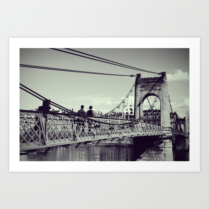 Bridges of Lyon | Passerelle du College, suspension bridge | Black and white Travel Photography Art Print