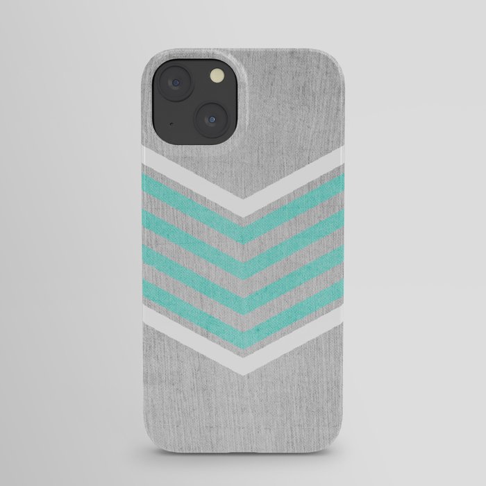 Teal and White Chevron on Silver Grey Wood iPhone Case