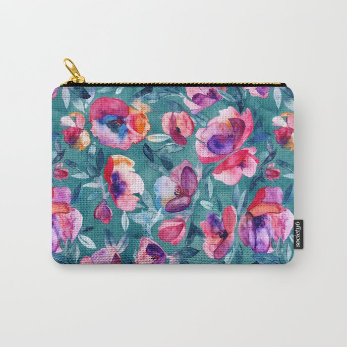 Flourish - a watercolor floral in pink and teal Carry-All Pouch