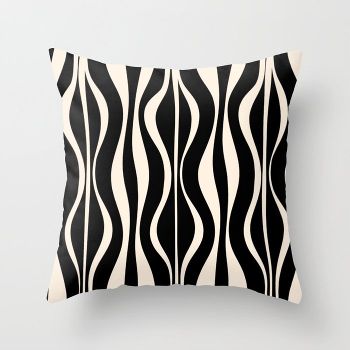 Hourglass Abstract Retro Midcentury Modern Pattern in Black and Almond Cream Throw Pillow