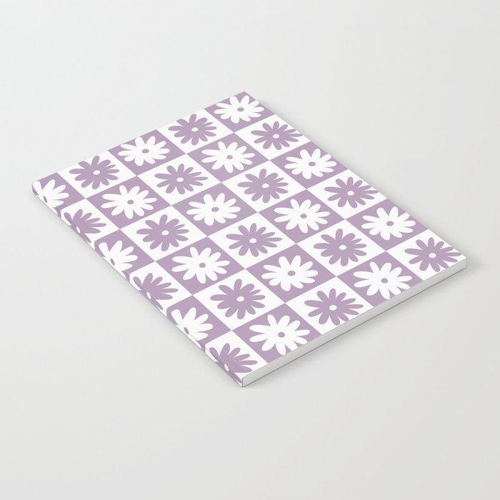 Purple And White Checkered Flower Pattern Notebook