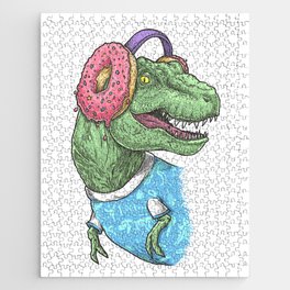 T-rex with headphones Jigsaw Puzzle