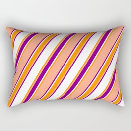 [ Thumbnail: Light Salmon, Purple, White, and Dark Orange Colored Stripes Pattern Rectangular Pillow ]