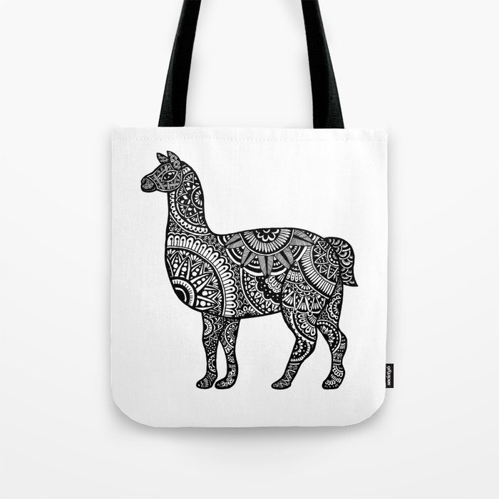 Llama zentangle pattern in black and white Tote Bag