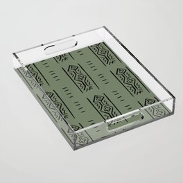 Mud Cloth Mercy Olive Green and Black Pattern Acrylic Tray