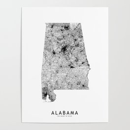 Alabama State White Map Poster
