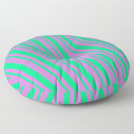 [ Thumbnail: Orchid & Green Colored Lined/Striped Pattern Floor Pillow ]