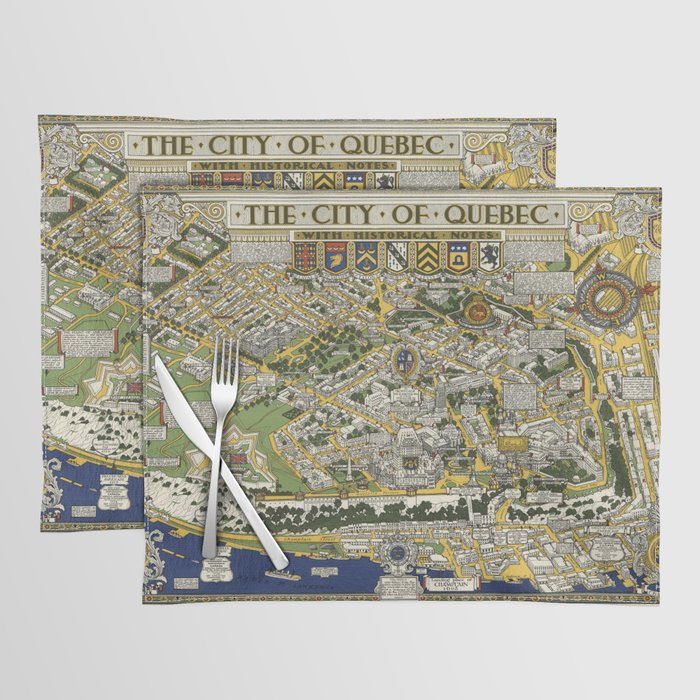 City of Quebec with Historical Notes - Vintage Illustrated Map Placemat