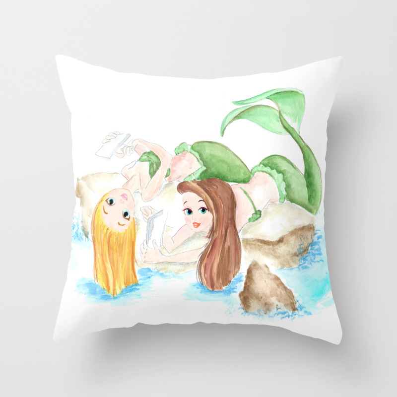 Mermaid Friends Watercolor Painting Original Best Friend Gifts Ideas Throw Pillow By Dariaart Society6
