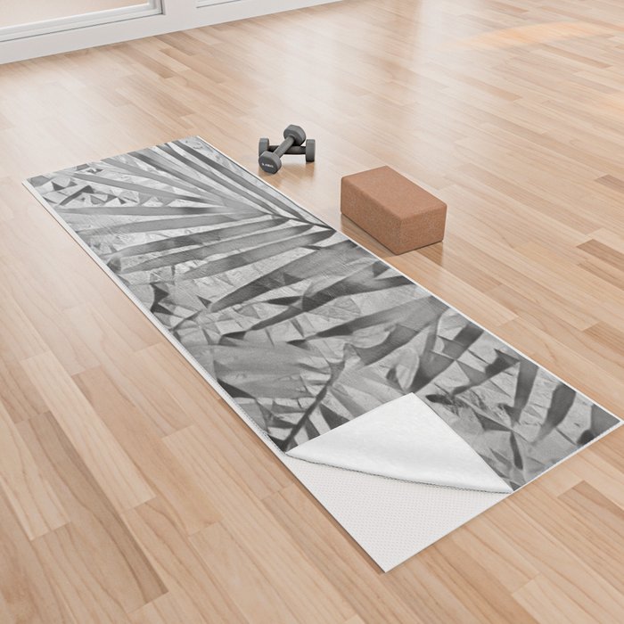 Abstract Black Gray Palms Yoga Towel