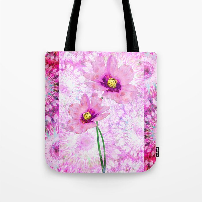 Pink Mandala Cosmos Flower Floral Art  Tote Bag