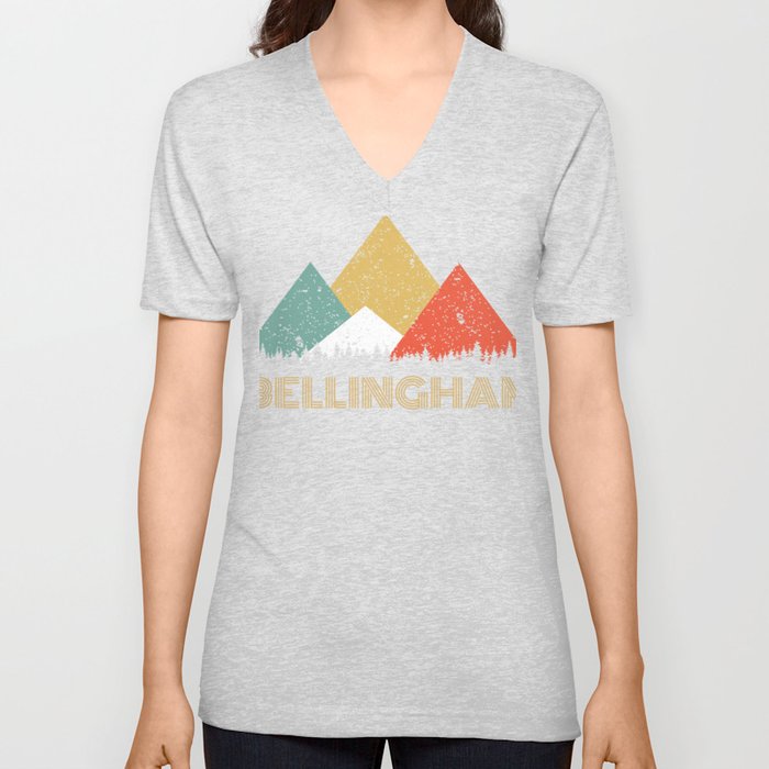 Retro City of Bellingham Mountain Shirt V Neck T Shirt