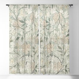 Shabby vintage ivory green rustic floral pattern Sheer Curtain
